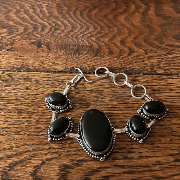 NWT 925 Silver Black Onyx 7” Bracelet- The Protection Stone - Picture 2 of 9